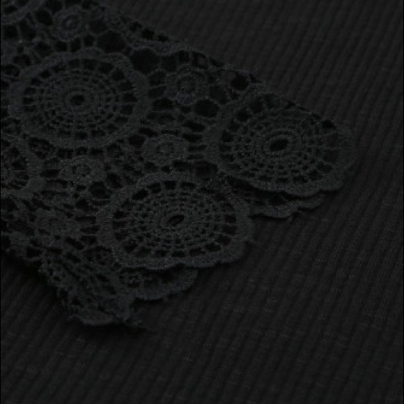 Black Lace Splicing Ribbed Long Sleeve Plus Size Top - Picture 7 of 11